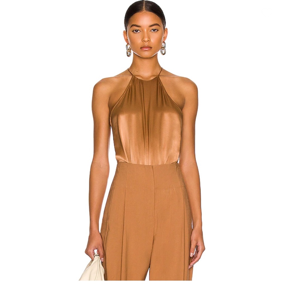 The Sei High Neck Bodysuit in Chai